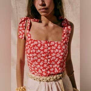 Sezane Cara Red Silk Top